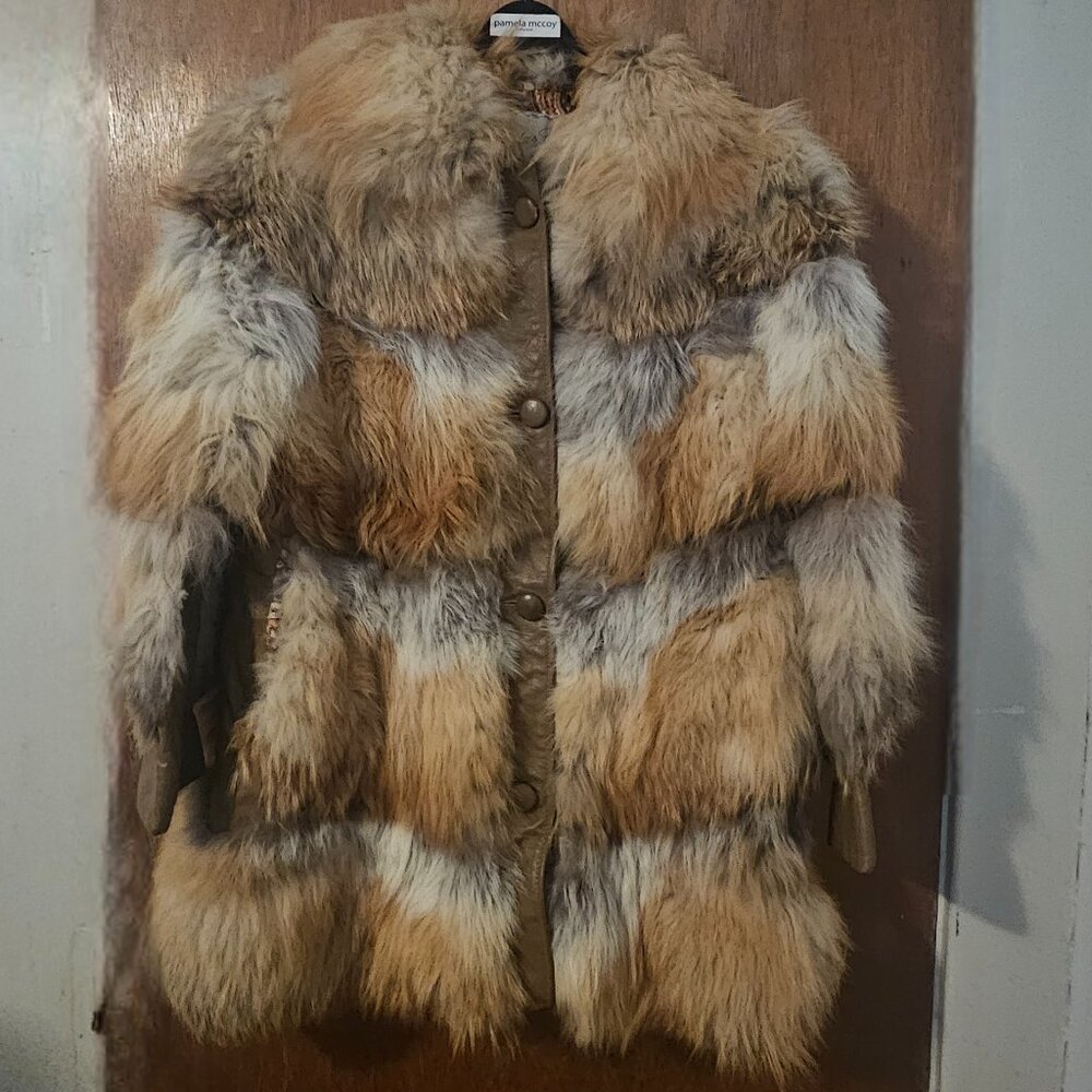 Genuine Red Fox Fur Coat With Leather Trim And Original Vintage Paisley Lining